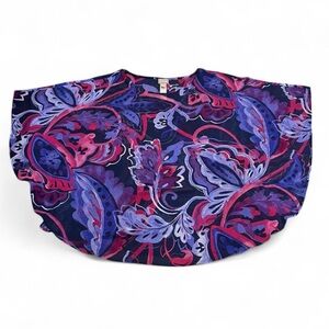 Chico’s Chianti Floral Poncho Top S/M Purple Pink Boho Batwing Lightweight